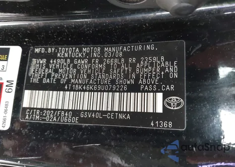 2009 Toyota Camry Le V6 from USA, damaged, VIN 4T1BK46K69U079226